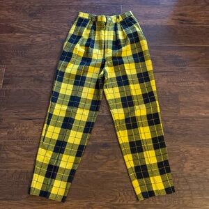 Vintage Chequers Yellow & Black Plaid Wool Blend Pants